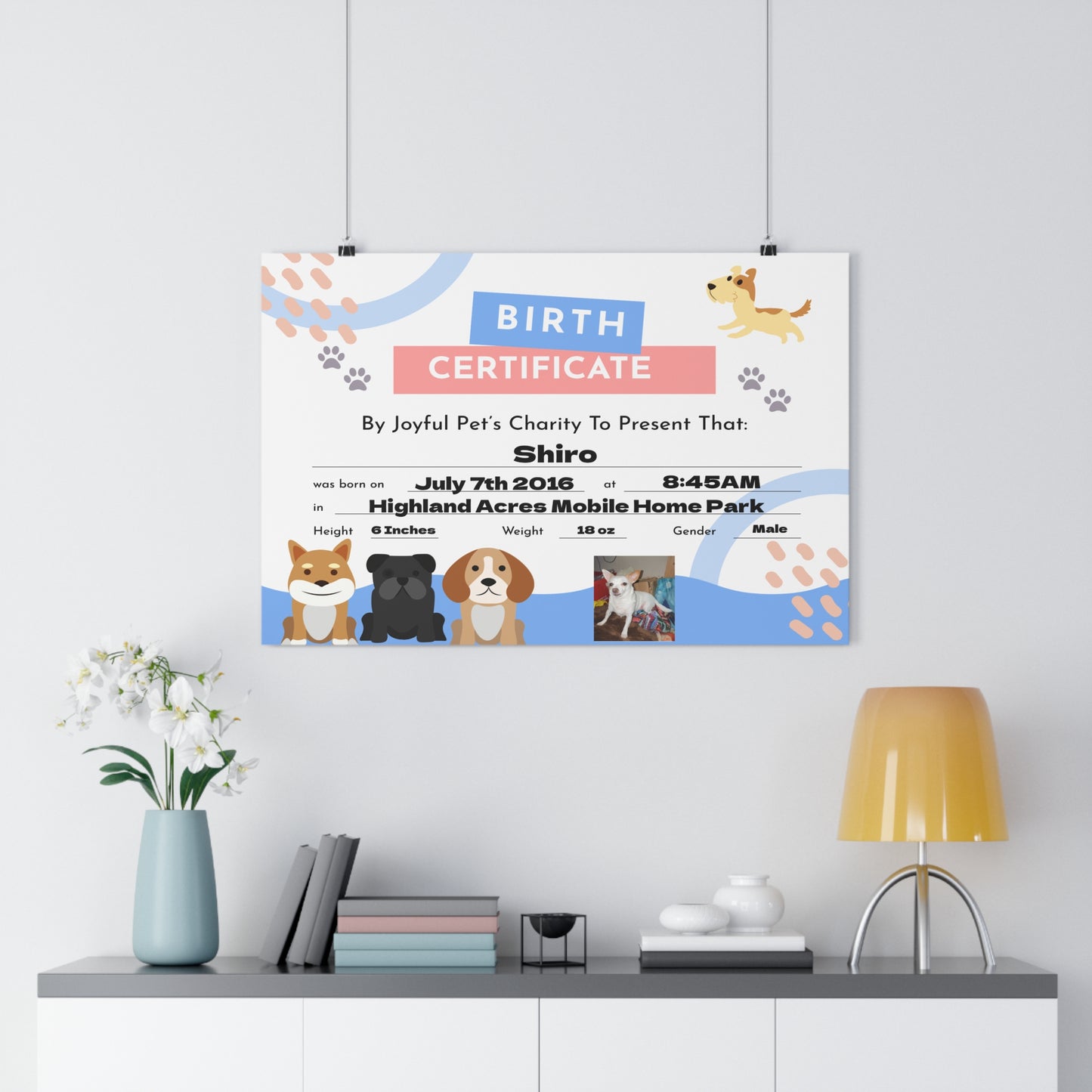 🐾 Custom Pet Birth Certificate Art Print – Personalized Keepsake for Your Furry Friend’s Special Day! 🎉