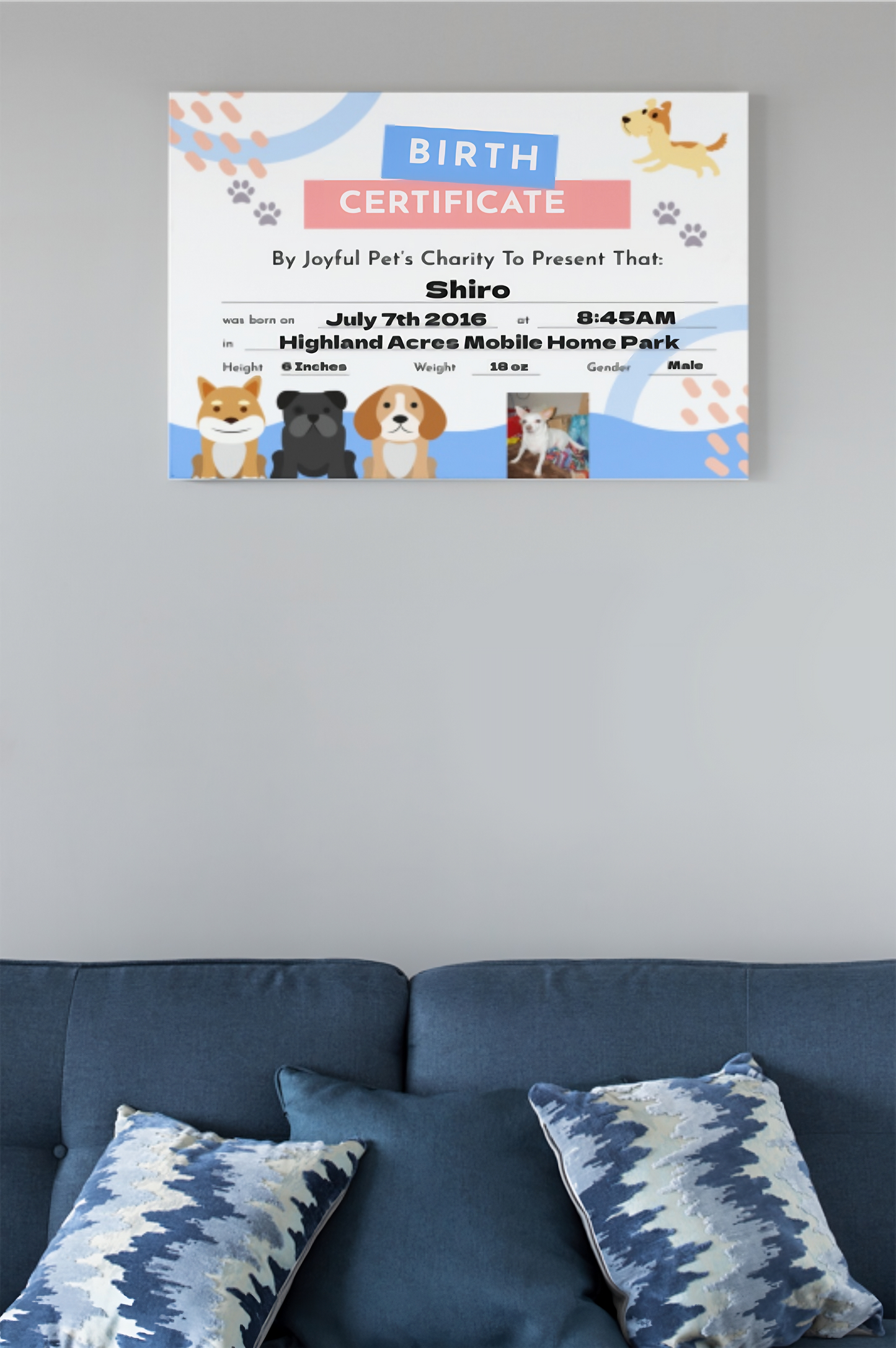 🐾 Custom Pet Birth Certificate Art Print – Personalized Keepsake for Your Furry Friend’s Special Day! 🎉