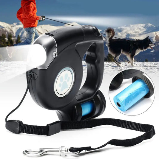 3-in-1 Retractable LED Dog Leash with Trash Bag Holder